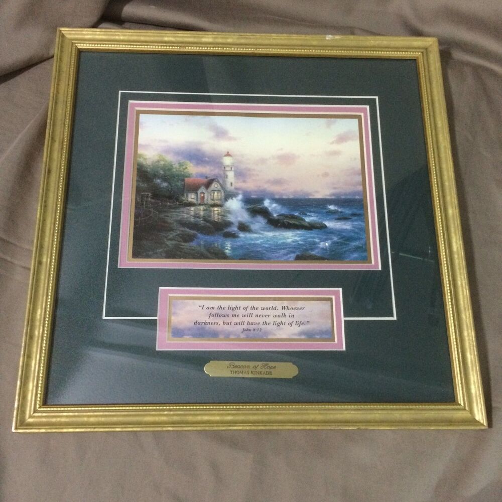 Thomas Kinkade Beacon of Hope Framed Gift Print With COA Lighthouse Cottage